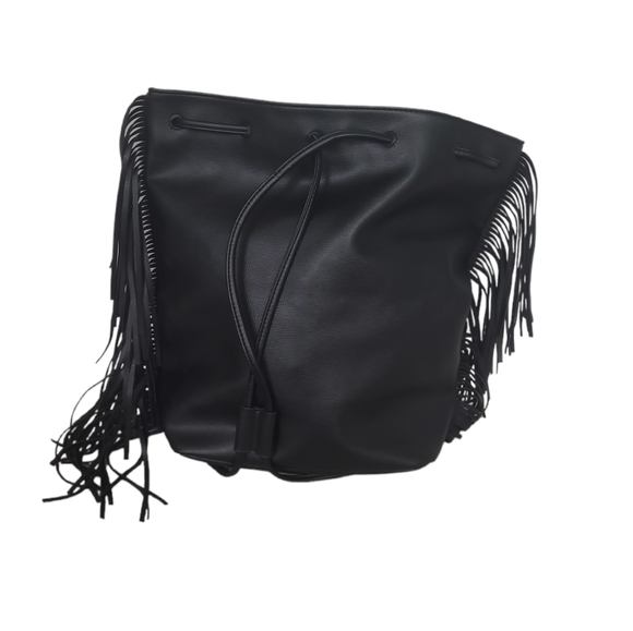 NWOT new Victoria's Secret Black Fringe BackPack Limited Edition W/ Drawstrings - Picture 4 of 12